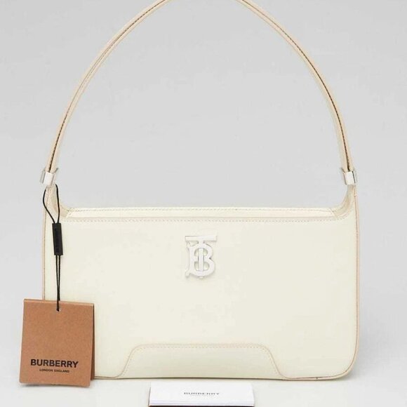 Burberry White Leather TB Monogram Medium Shoulder Bag - Picture 1 of 11